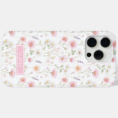 ピンクの野の花のモノグラム入り Case-Mate iPhoneケース (裏面 (横))