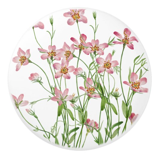 ピンクの野の花の引き出しノブ セラミックノブ (正面)