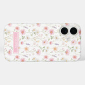 ピンクの野の花の水彩モノグラム Case-Mate iPhoneケース (裏面 (横))