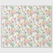 ピンクの野の花の水彩画 ラッピングペーパー (フラット)