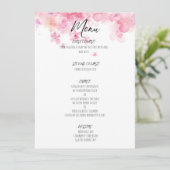 ピンクの野の花の水彩画　田舎風の結婚式のメニュー シーズンカード (スタンド正面)