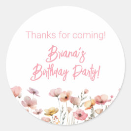 ピンクの野の花の誕生日パーティー ラウンドシール