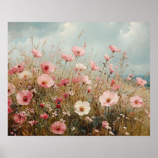 ピンクの野の花の風景画 ポスター (正面)