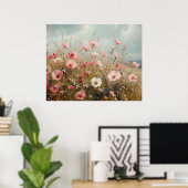 ピンクの野の花の風景画 ポスター (ホームオフィス)