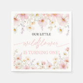 ピンクの野の花の1歳の誕生日ナプキン スタンダードカクテルナプキン (正面)