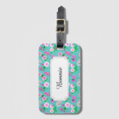 ピンクの野の花オンターコイズ ラゲッジタグ (正面縦)