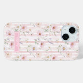 ピンクの野の花ストライプモノグラム入り Case-Mate iPhoneケース (裏面 (横))