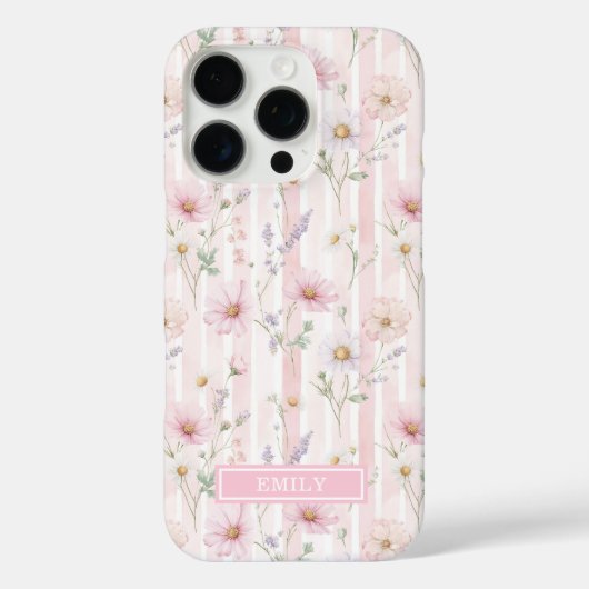 ピンクの野の花ストライプモノグラム Case-Mate iPhoneケース (裏面)