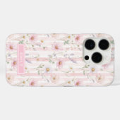 ピンクの野の花ストライプモノグラム Case-Mate iPhoneケース (裏面 (横))