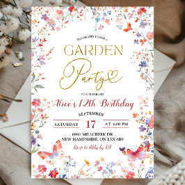 ピンクの野の花ティーンズの誕生日 招待状