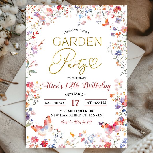 ピンクの野の花ティーンズの誕生日 招待状
