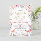 ピンクの野の花ティーンズの誕生日 招待状 (スタンド正面)