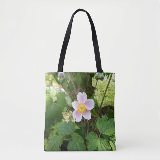 ピンクの野の花トートバッグ | 植物の花柄 再利用可 トートバッグ (正面)