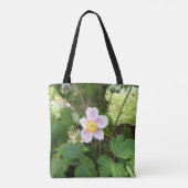 ピンクの野の花トートバッグ | 植物の花柄 再利用可 トートバッグ (裏面)