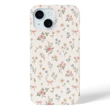 ピンクの野の花バラのリボンパターンのスマホケース
