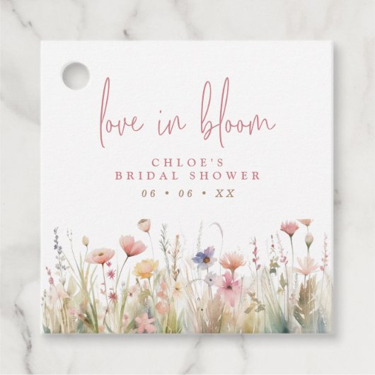 ピンクの野の花 愛が咲く ブライダルシャワー フェイバータグ (正面)