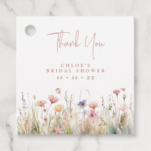 ピンクの野の花 感謝の気持ちを込めて 花嫁のシャワー フェイバータグ (正面)