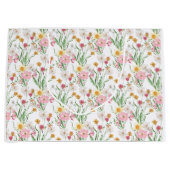 ピンクの野の花 水彩画 ラージペーパーバッグ (正面)