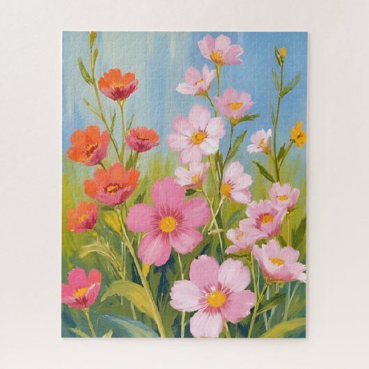 ピンクの野の花 | 水彩花の絵画 ジグソーパズル (縦)