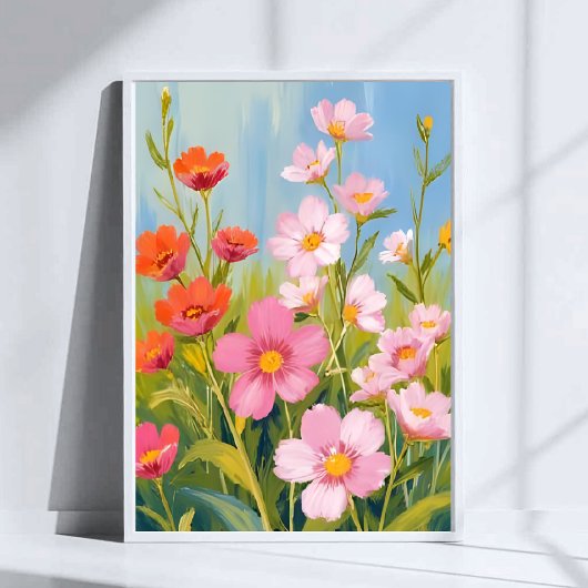 ピンクの野の花｜水彩花の絵画 ポスター