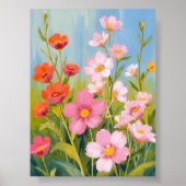 ピンクの野の花｜水彩花の絵画 ポスター (正面)