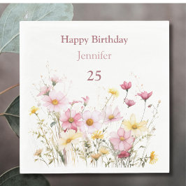 ピンクの野パーソナライズされた花 スタンダードランチョンナプキン