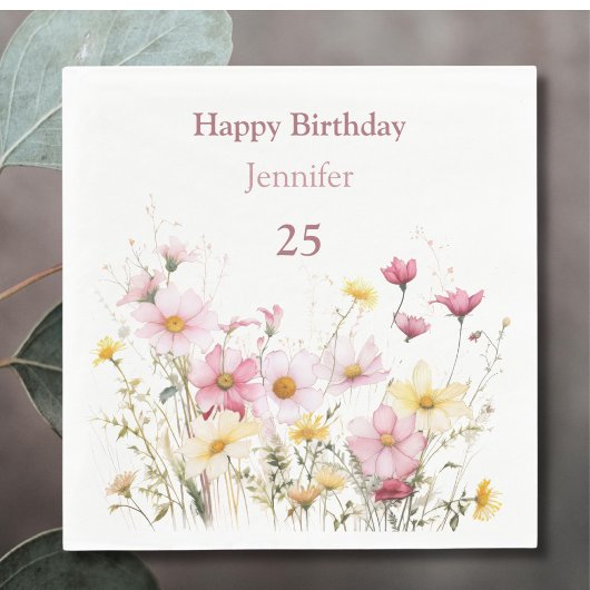 ピンクの野パーソナライズされた花 スタンダードランチョンナプキン