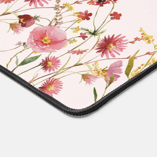 ピンクの野パーソナライズされた花 デスクマット (コーナー)