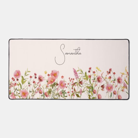 ピンクの野パーソナライズされた花 デスクマット (正面)