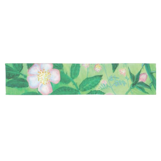 ピンクの野生のバラ咲き ショートテーブルランナー (横)