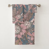 ピンクの野生のブッシュフラワーブーケネックタイ バスタオルセット (インサイチュ)
