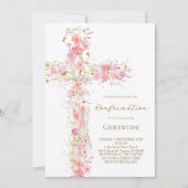 ピンクの野生の花が確認を横切る 招待状 (正面)