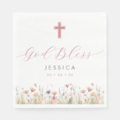 ピンクの野生の花と十字神バプテスマを祝福 スタンダードランチョンナプキン (正面)