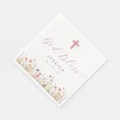 ピンクの野生の花と十字神バプテスマを祝福 スタンダードランチョンナプキン (角)