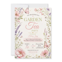 ピンクの野生の花と蝶のガーデンティーパーティー