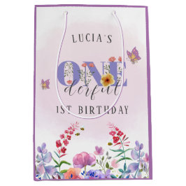 ピンクの野生の花に覆われた蝶とミツバチ ミディアムペーパーバッグ