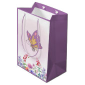 ピンクの野生の花に覆われた蝶とミツバチ ミディアムペーパーバッグ (裏面アングル)