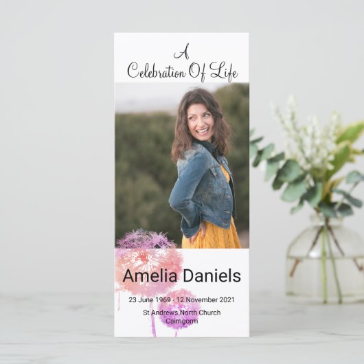 ピンクの野生の花のお祝いの写真カード (スタンド正面)