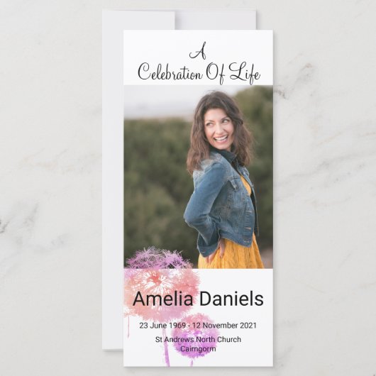 ピンクの野生の花のお祝いの写真カード (正面)