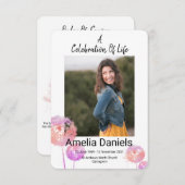 ピンクの野生の花のお祝いの写真カード 招待状 (正面/裏面)