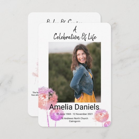 ピンクの野生の花のお祝いの写真カード 招待状 (正面/裏面)