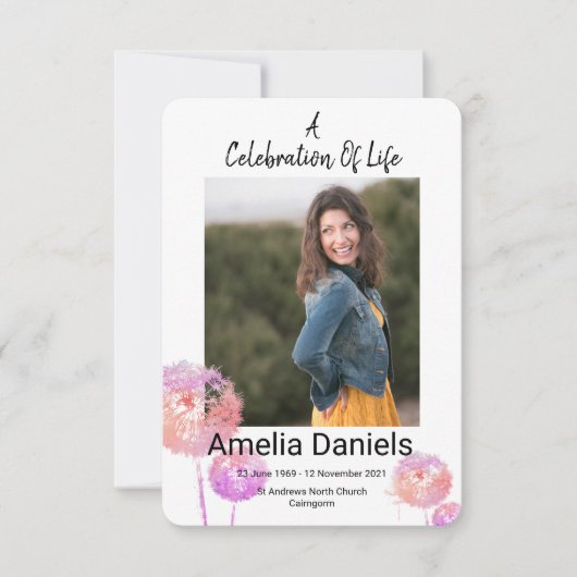 ピンクの野生の花のお祝いの写真カード 招待状 (正面)