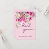 ピンクの野生の花のカリグラフィー感謝 カード (正面/裏面インサイチュ)
