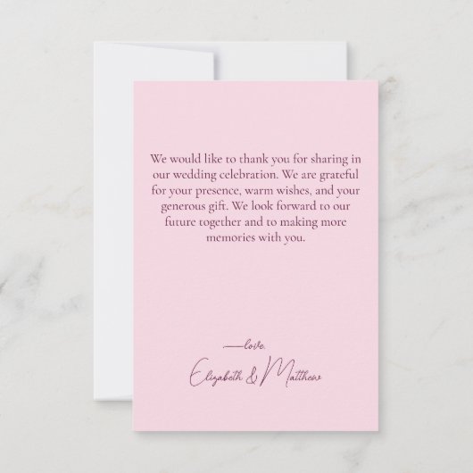 ピンクの野生の花のカリグラフィー感謝 カード (裏面)