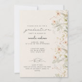 ピンクの野生の花の卒業発表 招待状 (正面)