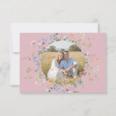 ピンクの野生の花の庭のエレガントな写真の結婚式 セーブザデート (正面)
