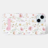 ピンクの野生の花の庭のモノグラム入り Case-Mate iPhoneケース (裏面 (横))