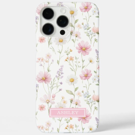 ピンクの野生の花の庭のモノグラム入り Case-Mate iPhoneケース (裏面)