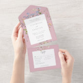 ピンクの野生の花の庭　エレガントな結婚式 オールインワン招待状 (貼ってはがせる)