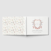 ピンクの野生の花の水彩画の紋章 ブライダルシャワー ゲストブック (全面)